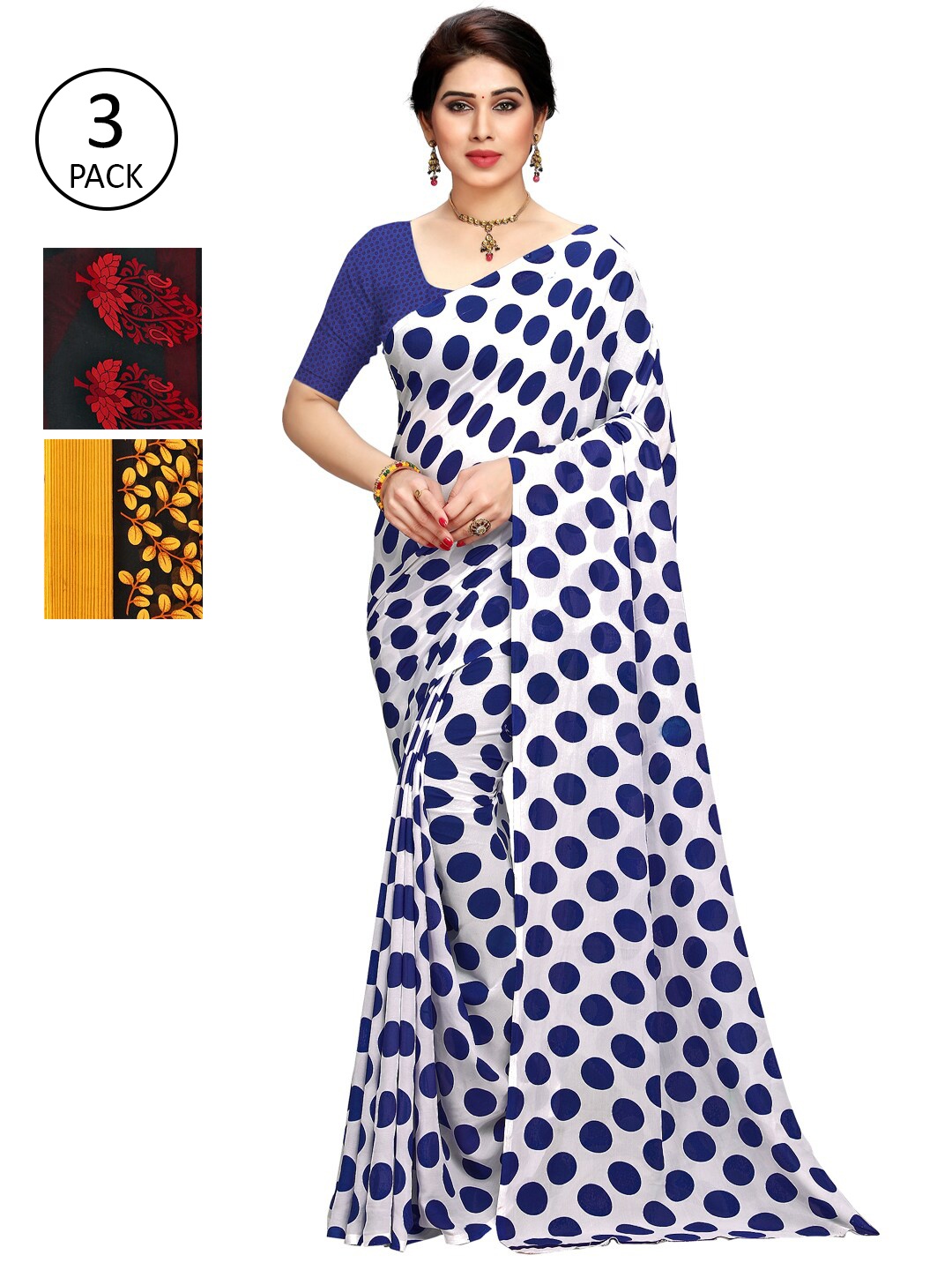 

KALINI Pack Of 3 White & Red & Yellow Printed Sarees
