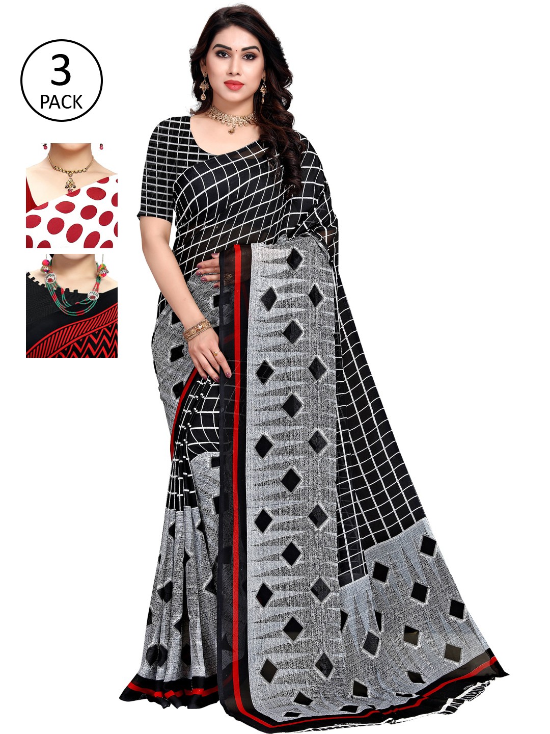 

KALINI Pack of 3 Printed Sarees, Multi