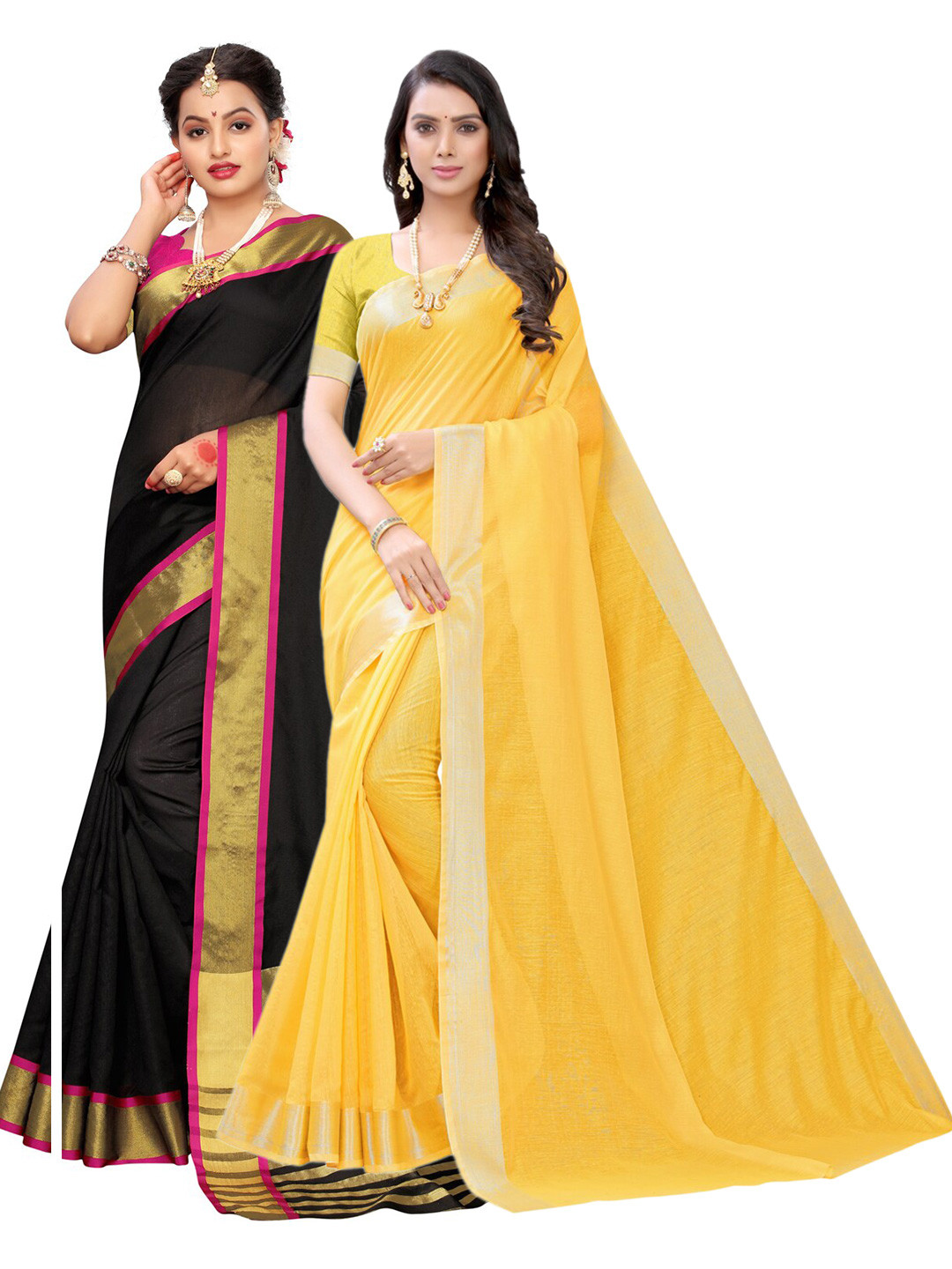 

KALINI Black & Yellow Pack of 2 Saree