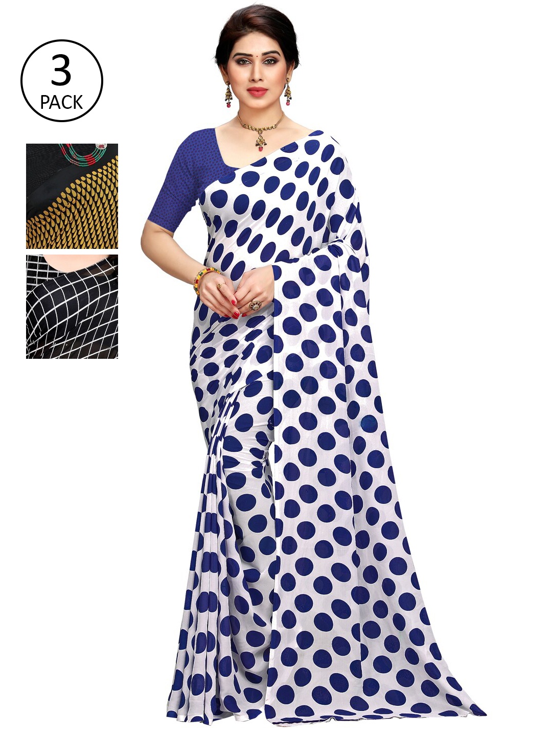 

KALINI Set of 3 Blue & Yellow Printed Sarees