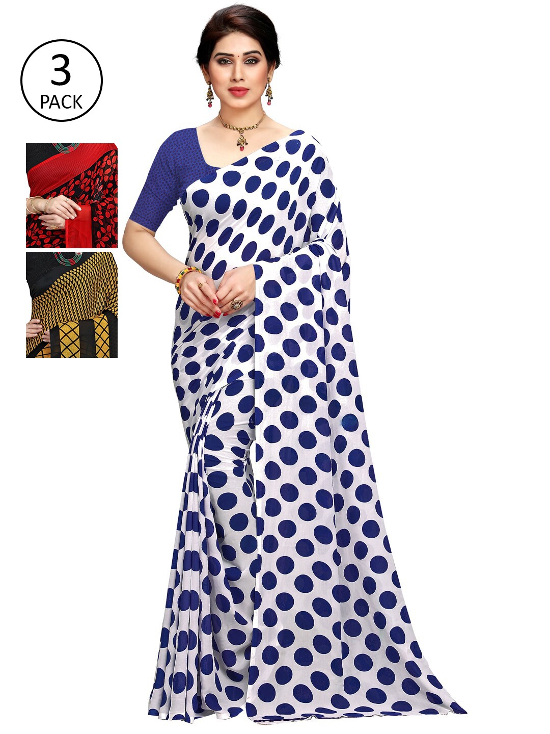 

KALINI Set of 3 Blue & Mustard Sarees