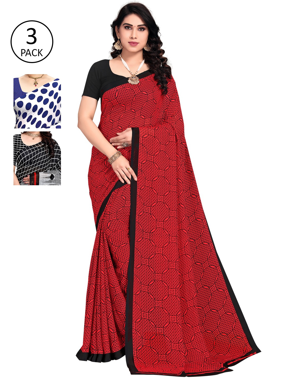 

KALINI Women Pack Of 3 Printed Saree, Blue