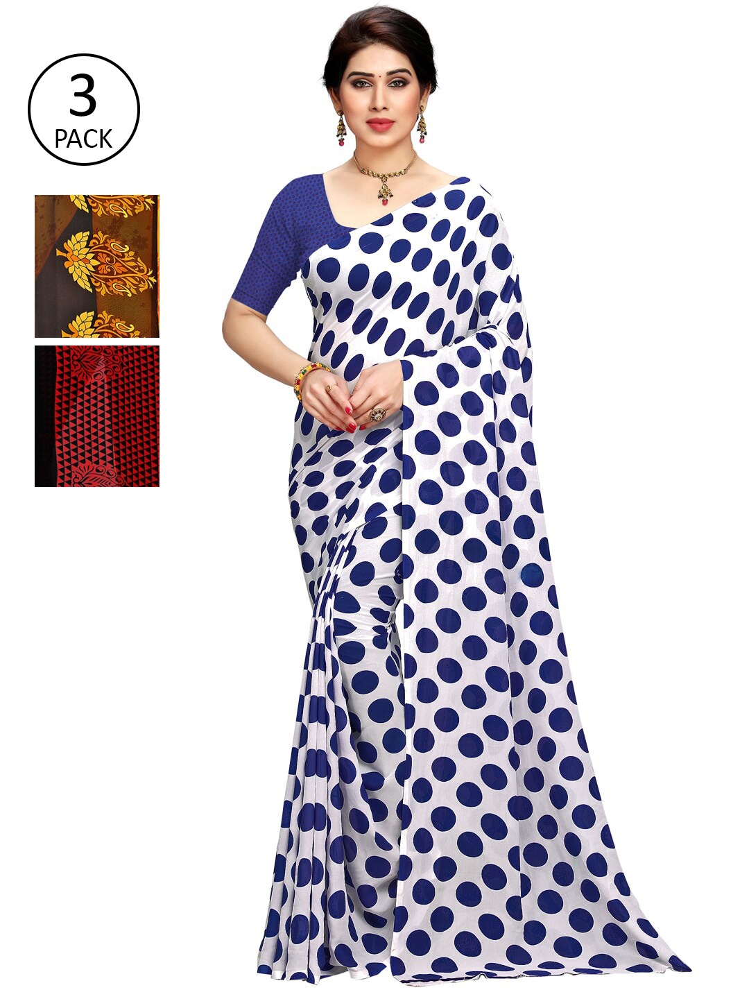 

KALINI Pack Of 3 Printed Saree, Blue