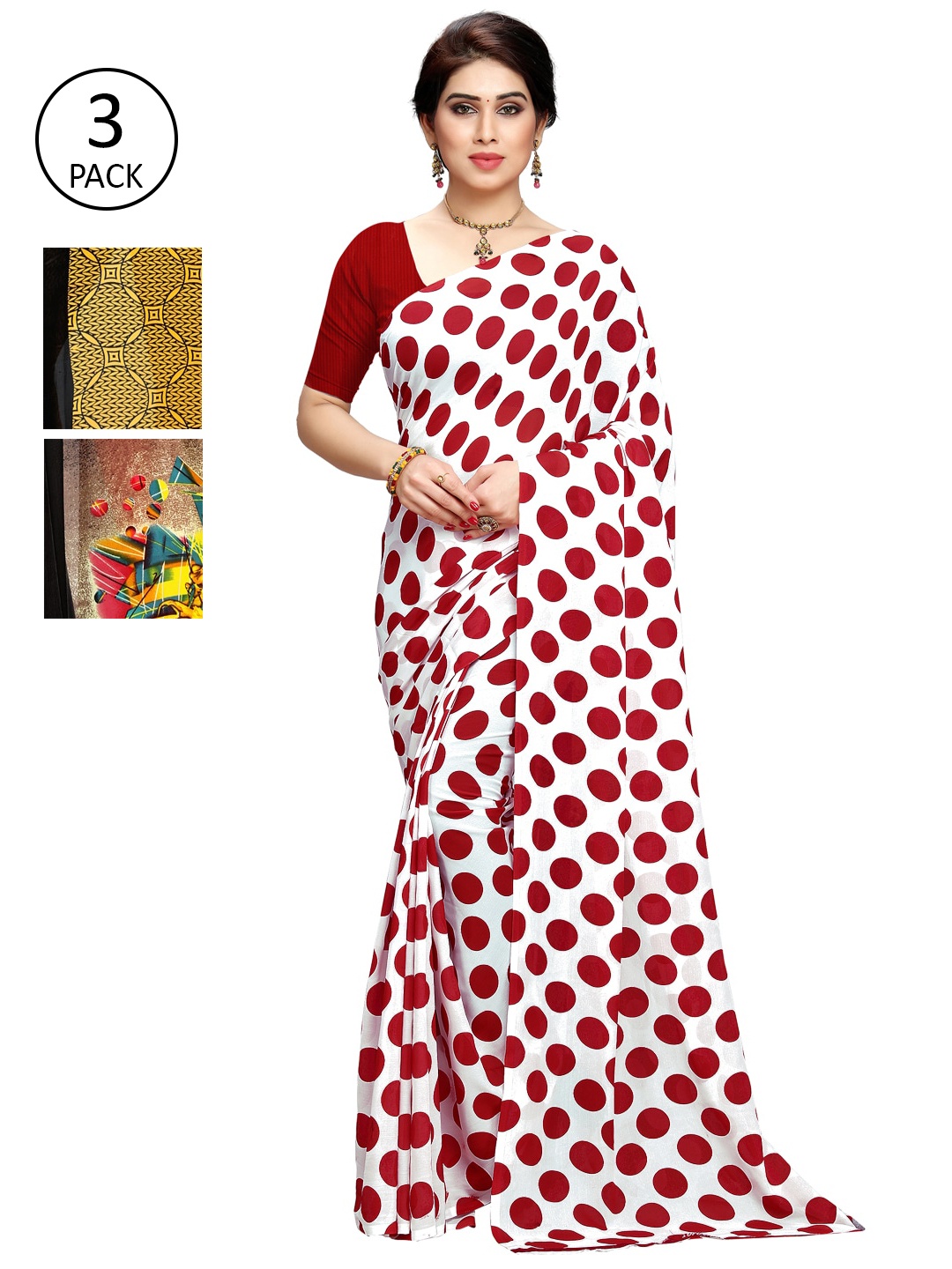 

KALINI Pack Of 3 White & Yellow Saree