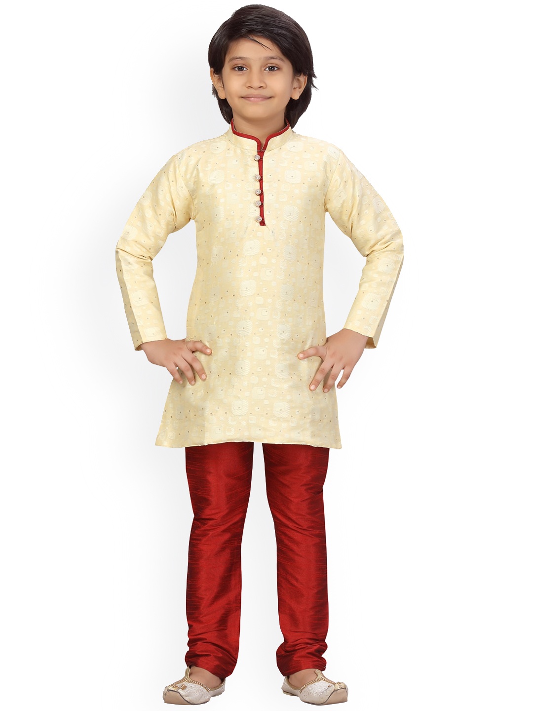 

LITTLE MAFIA BY Aarika Boys Cream-Coloured Pure Cotton Kurta with Churidar