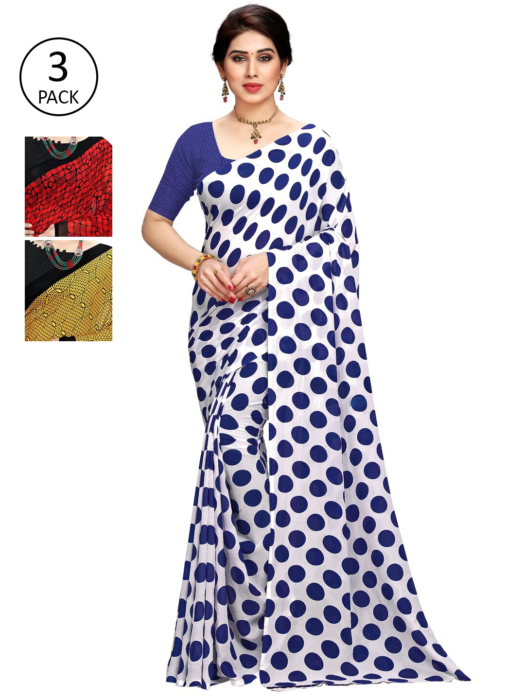

KALINI Pack Of 3 Printed Saree, White