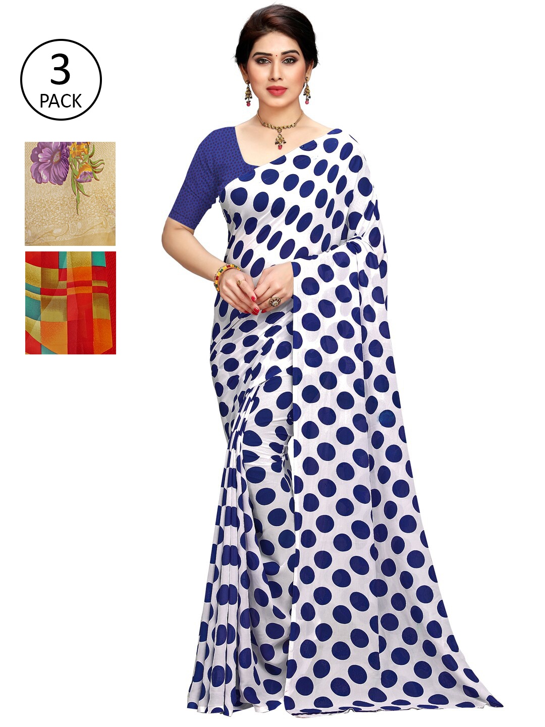 

KALINI Pack Of 3 Multicoloured Printed Sarees, Blue