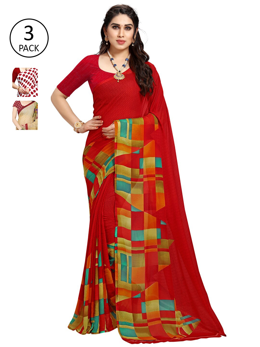 KALINI Pack Of 3 Printed Saree, White