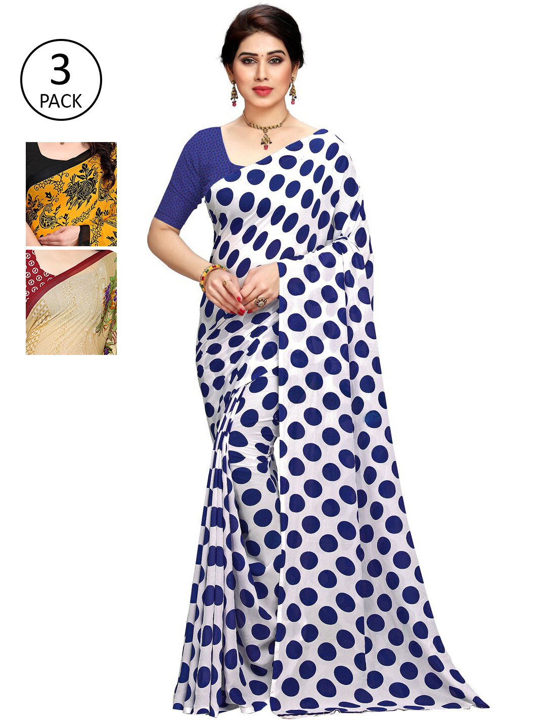 

KALINI Women Pack Of 3 Printed Saree, White