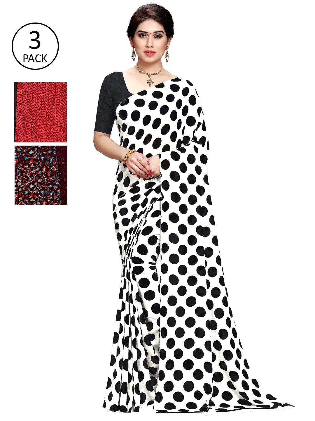 

KALINI Pack of 3 Printed Sarees, Multi
