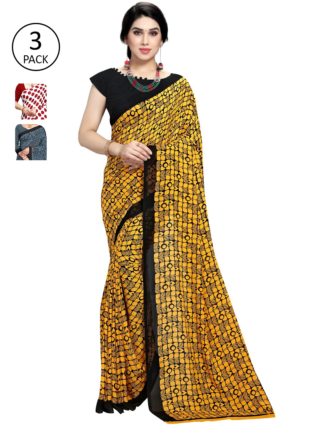 

KALINI Women Women Pack of 3 Printed Sarees, White