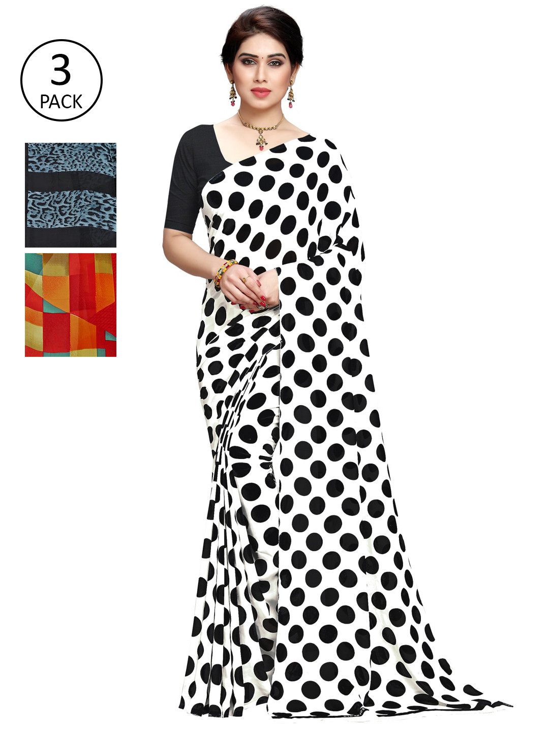 

ANAND SAREES Pack Of 3 Printed Saree, White