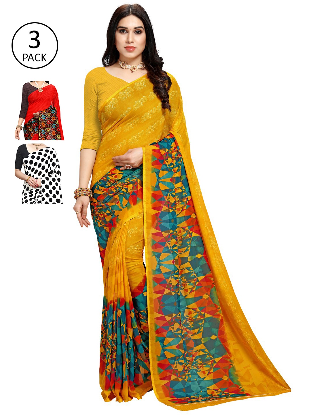 

KALINI Pack of 3 Printed Saree, Multi