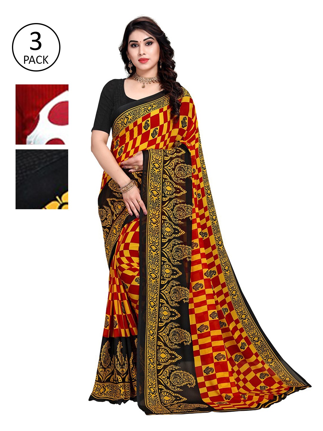 

KALINI Pack Of 3 Multicoloured Printed Sarees, White