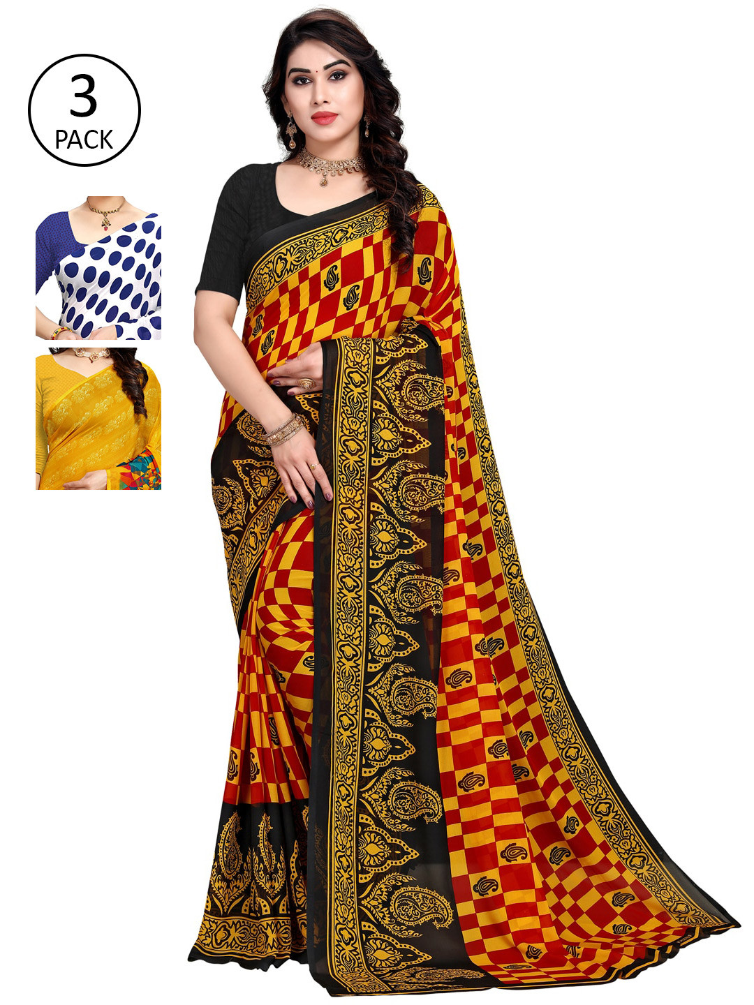 

KALINI Women Pack of 3 Printed Sarees, White