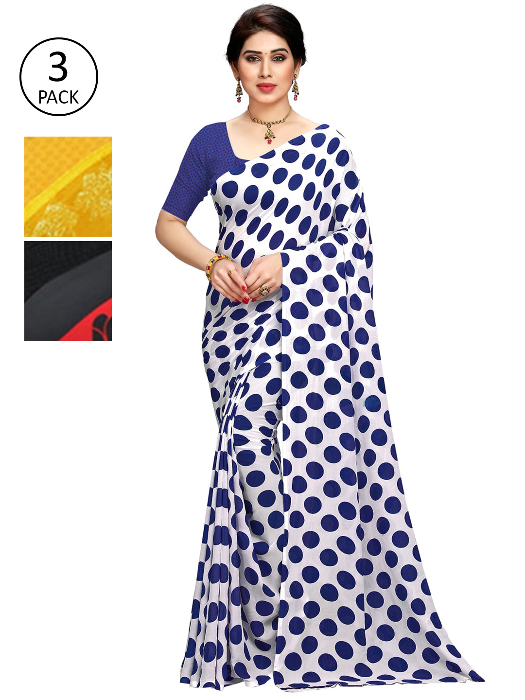 

KALINI Pack of 3 Printed Sarees, White