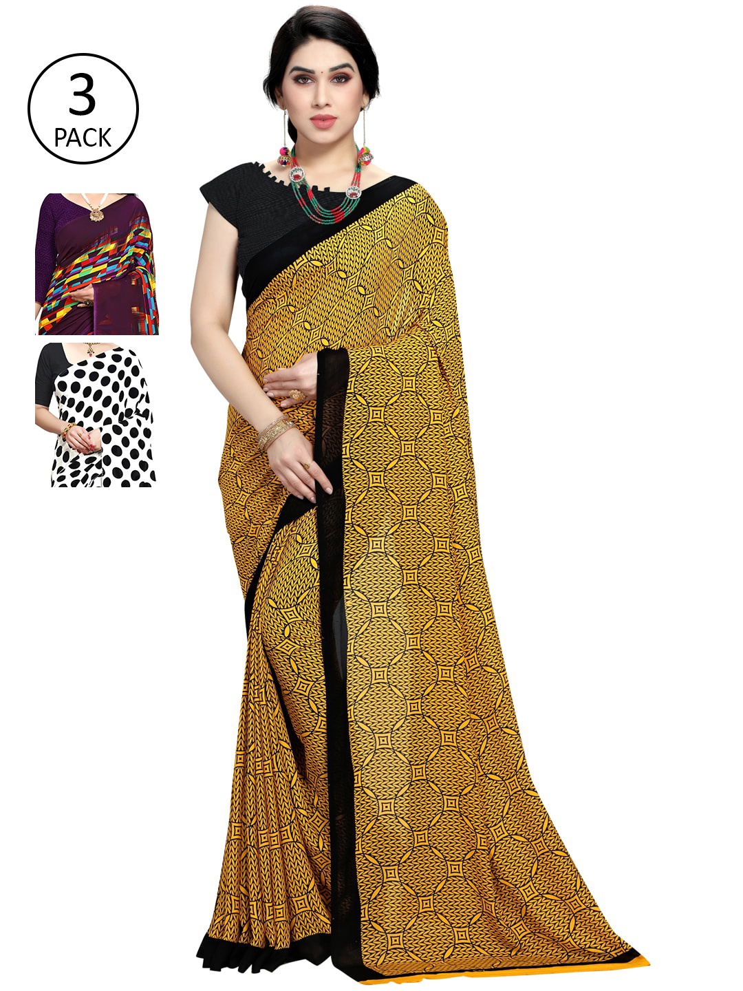 

KALINI Pack Of 3 Printed Sarees, Multi