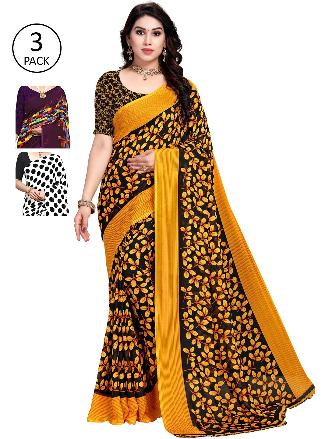 

KALINI Pack of 3 Printed Sarees, Multi