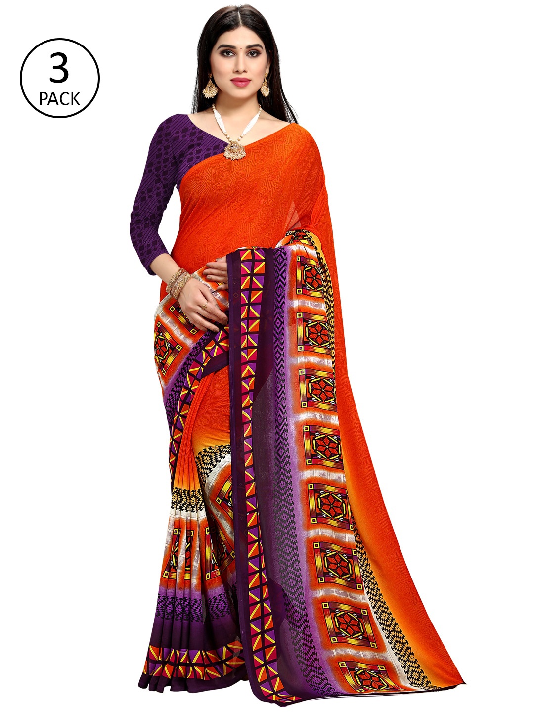 

KALINI Pack Of Three Printed Saree, White