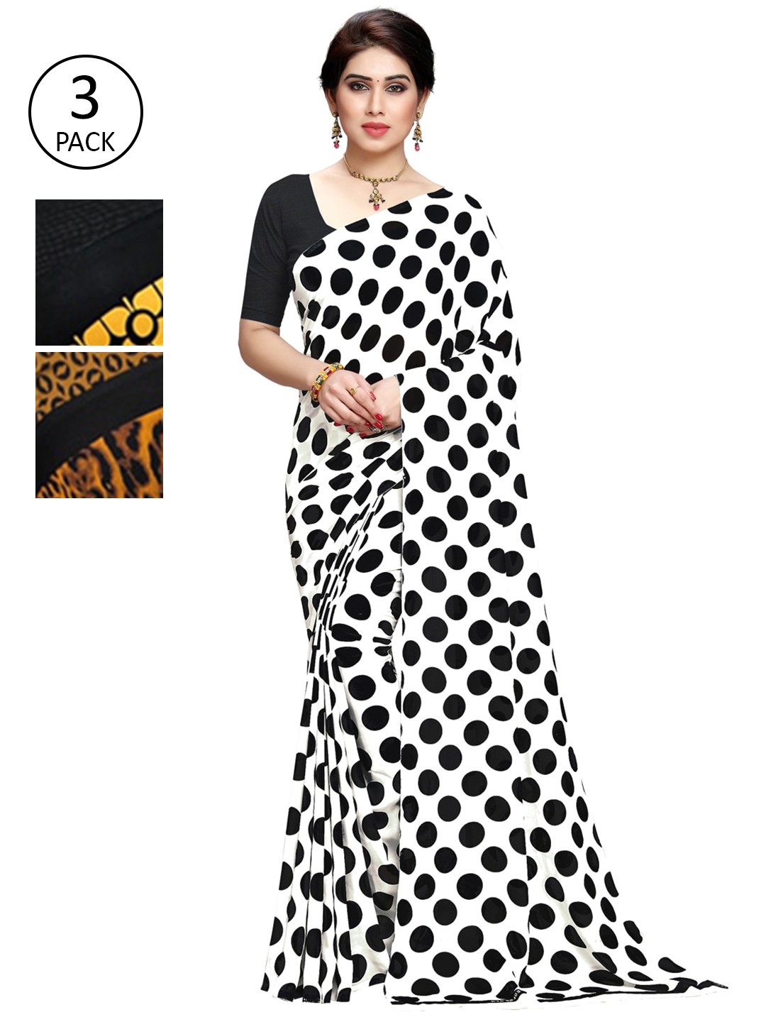 

KALINI Pack Of 3 Printed Sarees, White