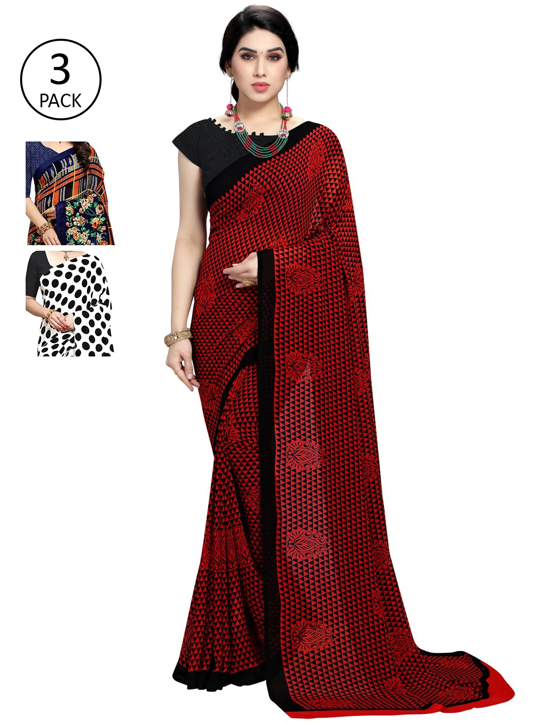 

KALINI Women Pack Of 3 Poly Georgette Saree, White