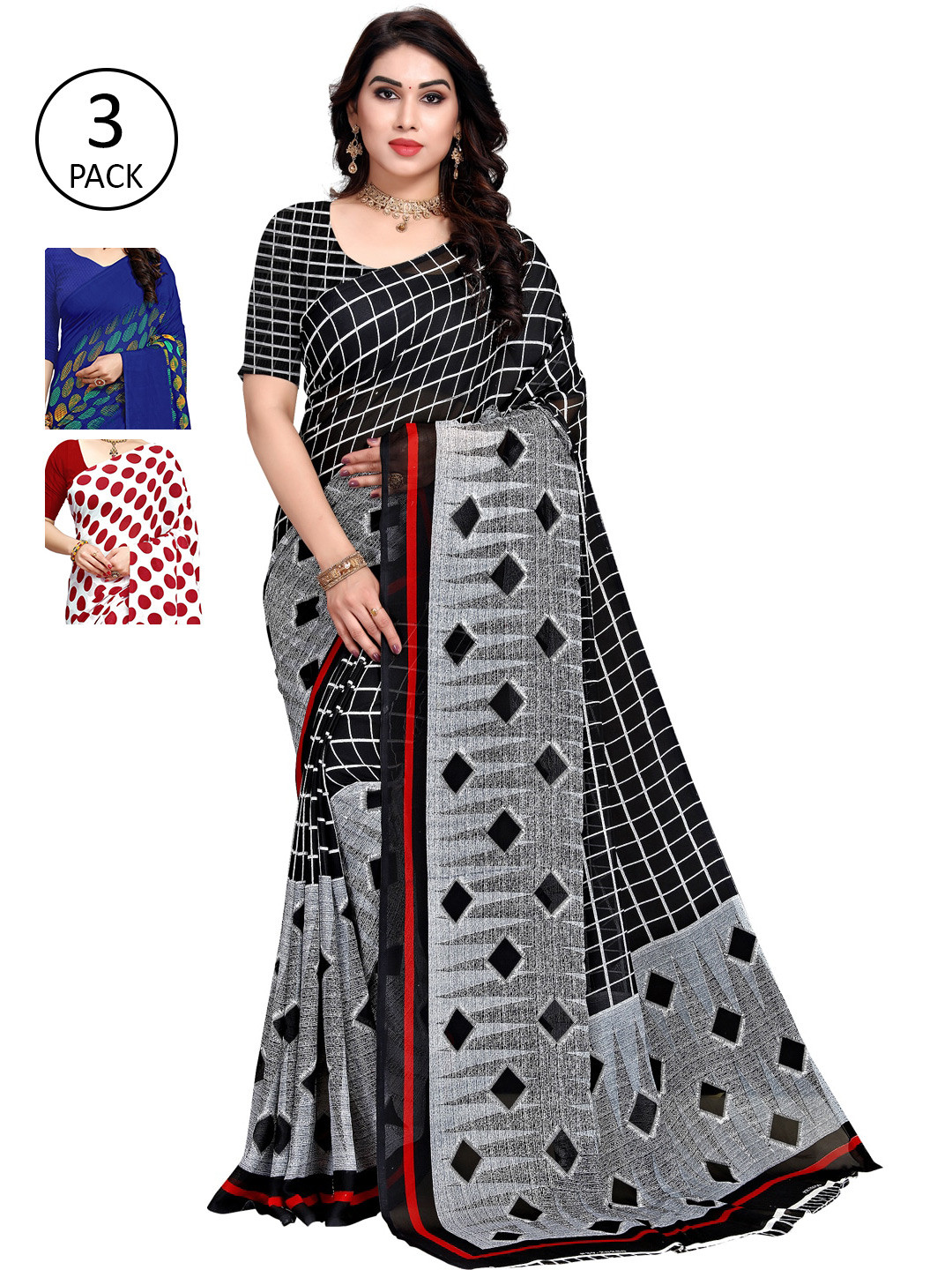 

ANAND SAREES Pack of 3 Printed Sarees, Multi