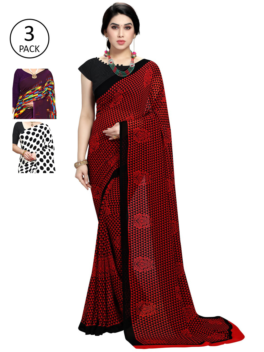 

KALINI Pack of 3 Printed Sarees, Multi