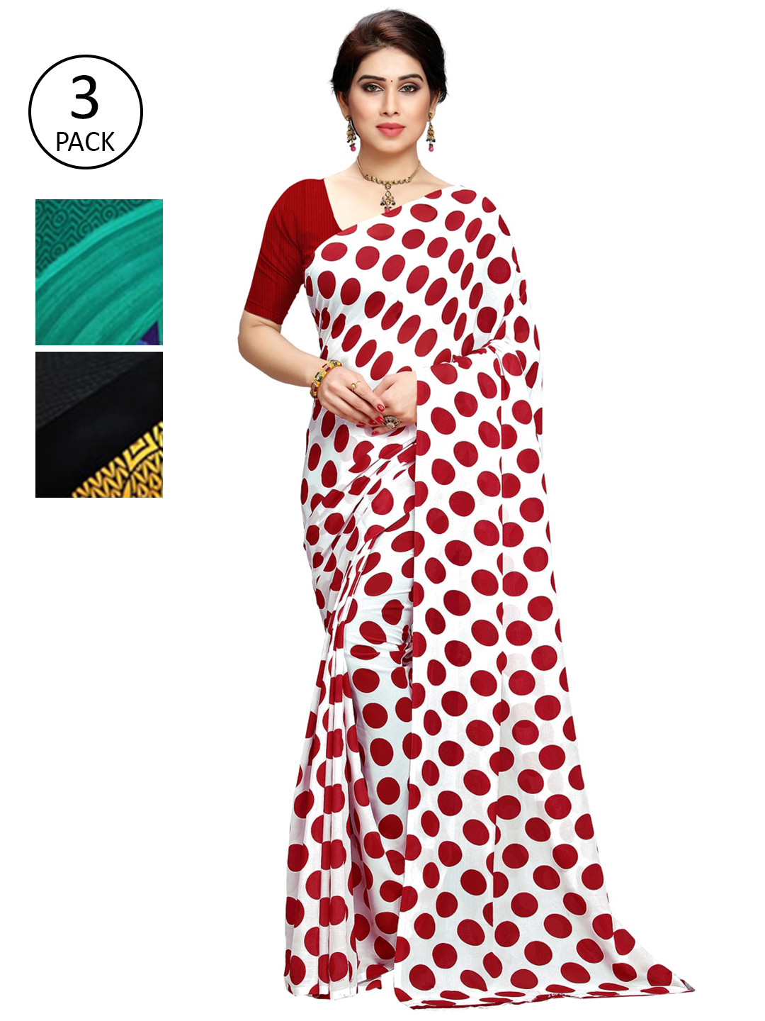 

KALINI Set of 3 White, Green & Yellow Printed Sarees