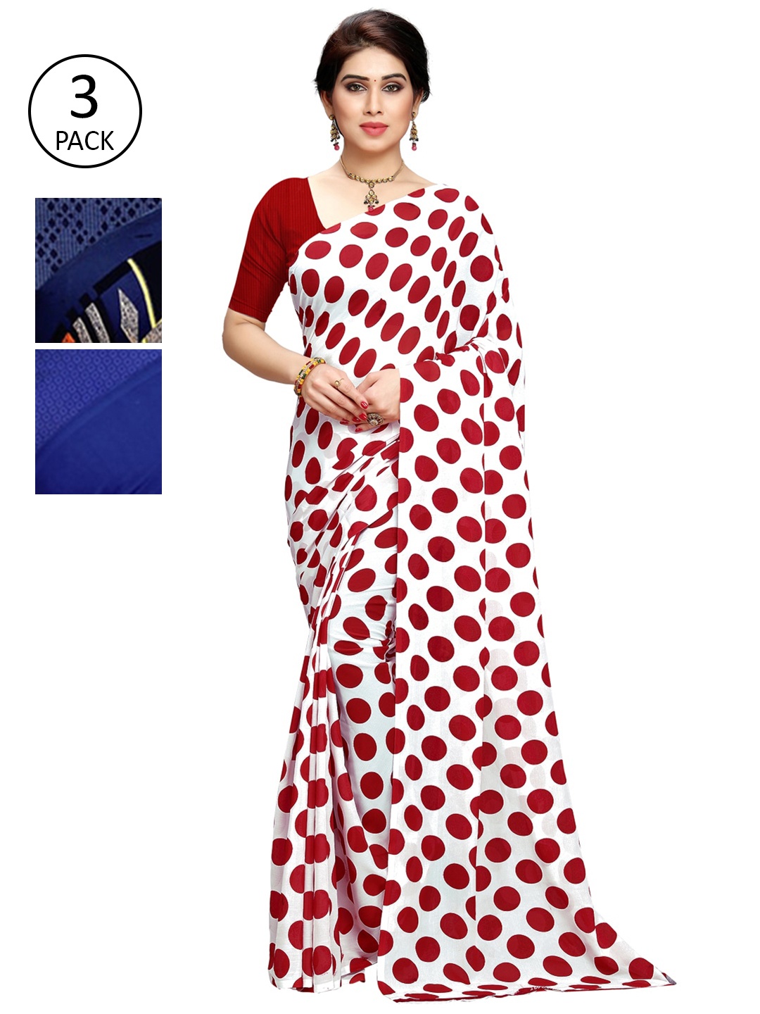 

KALINI Women Pack Of 3 Printed Saree, Red