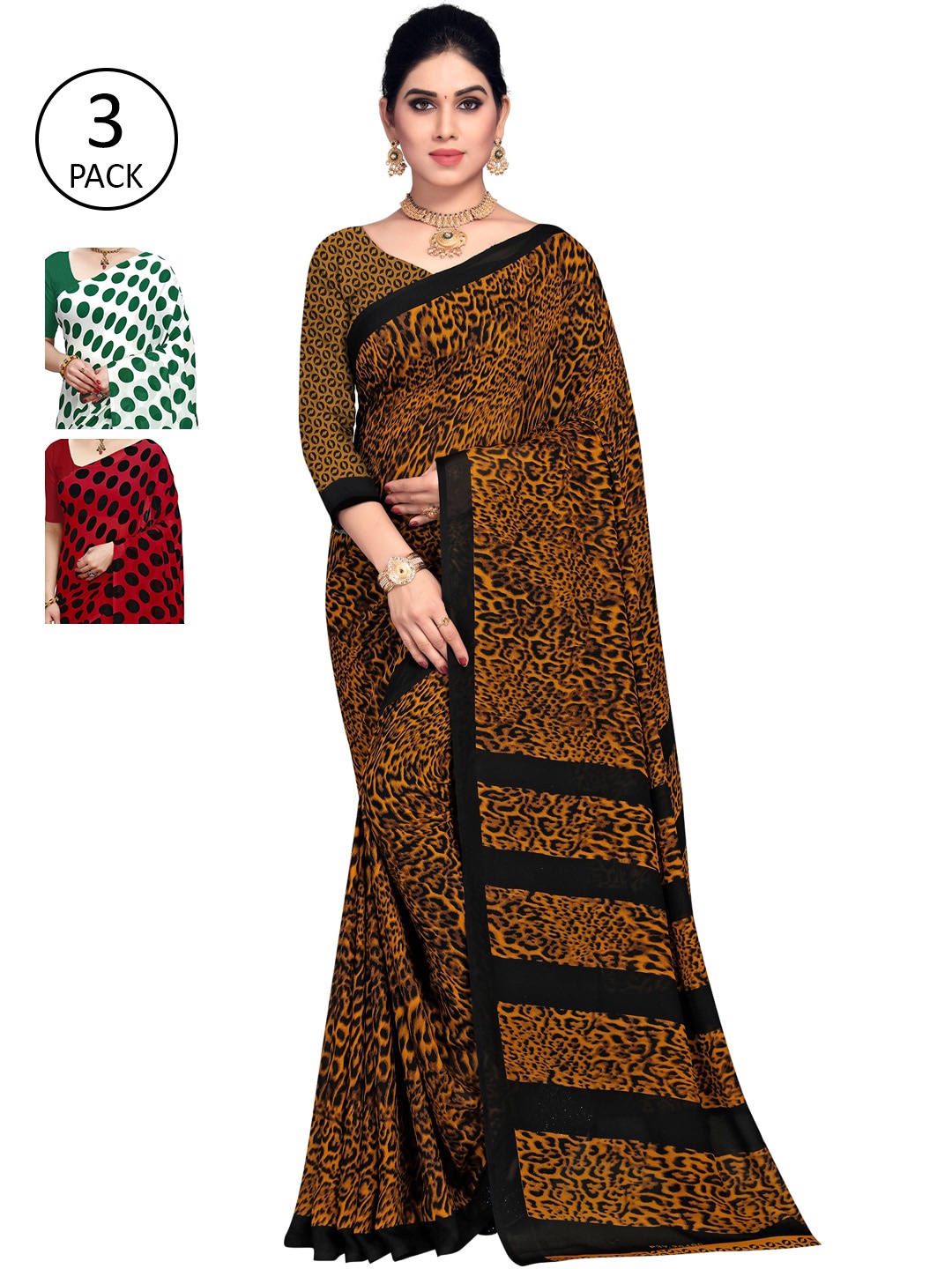 

KALINI Women Women Pack of 3 Printed Sarees, Black