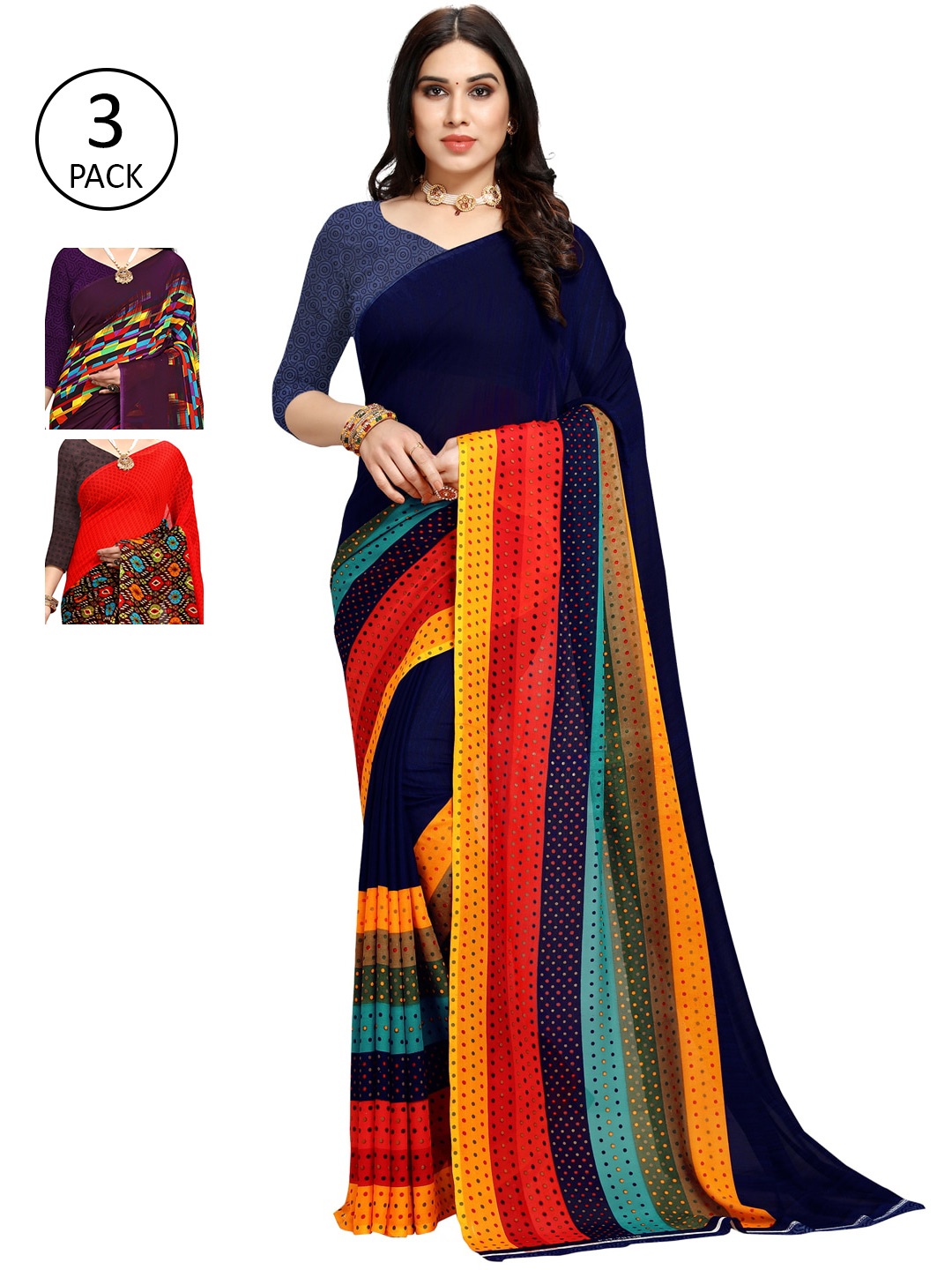 

KALINI Multicoloured Pack of 3 Printed Saree, Multi