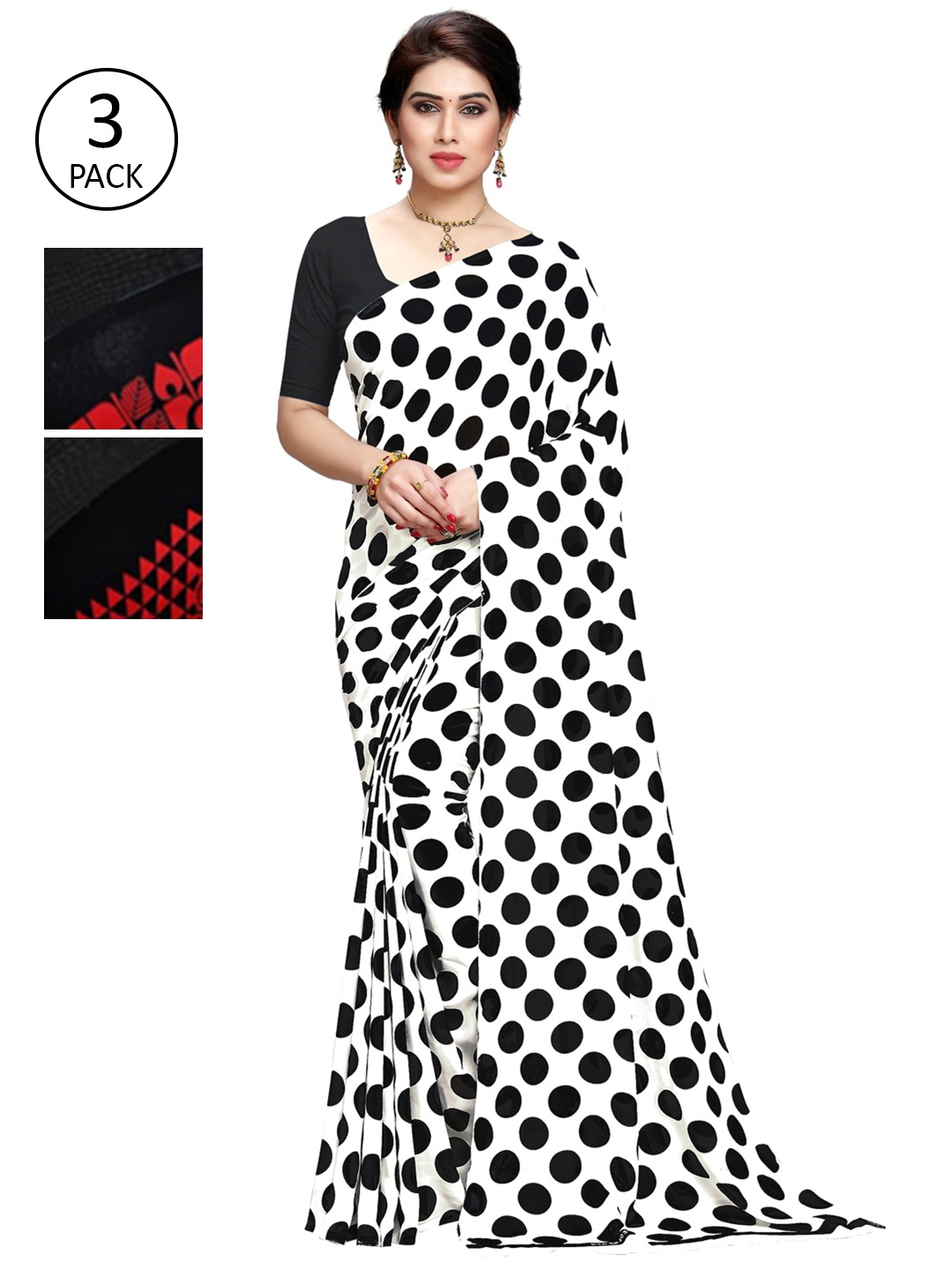 

KALINI Pack Of 3 Printed Saree, Black