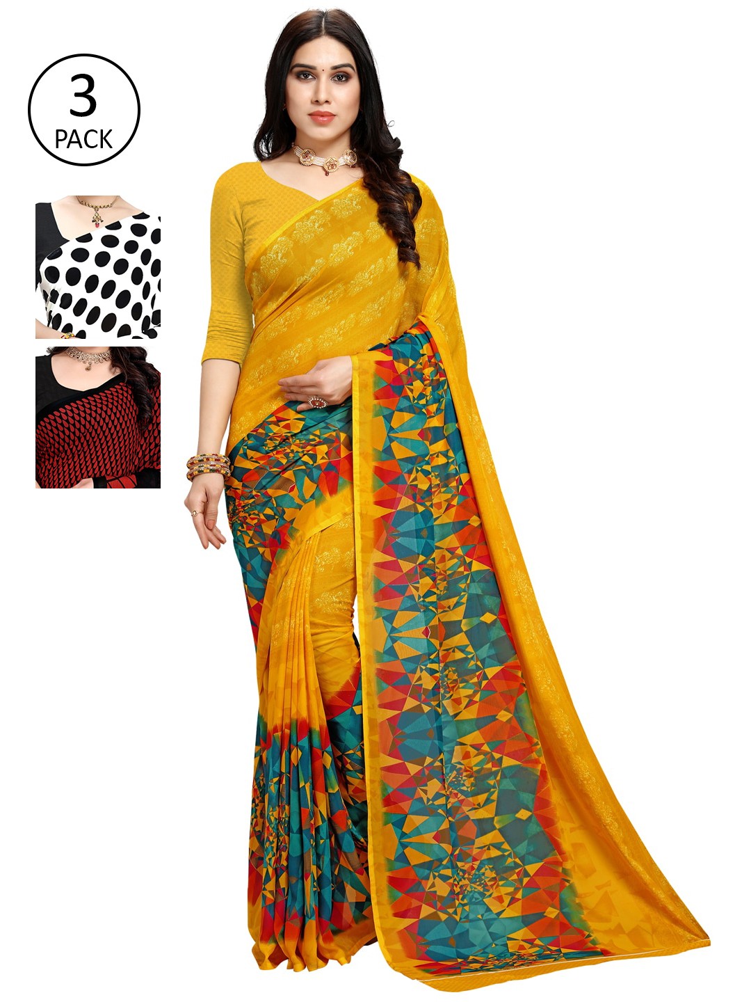 

KALINI Pack Of 3 Multicoloured Printed Sarees, White