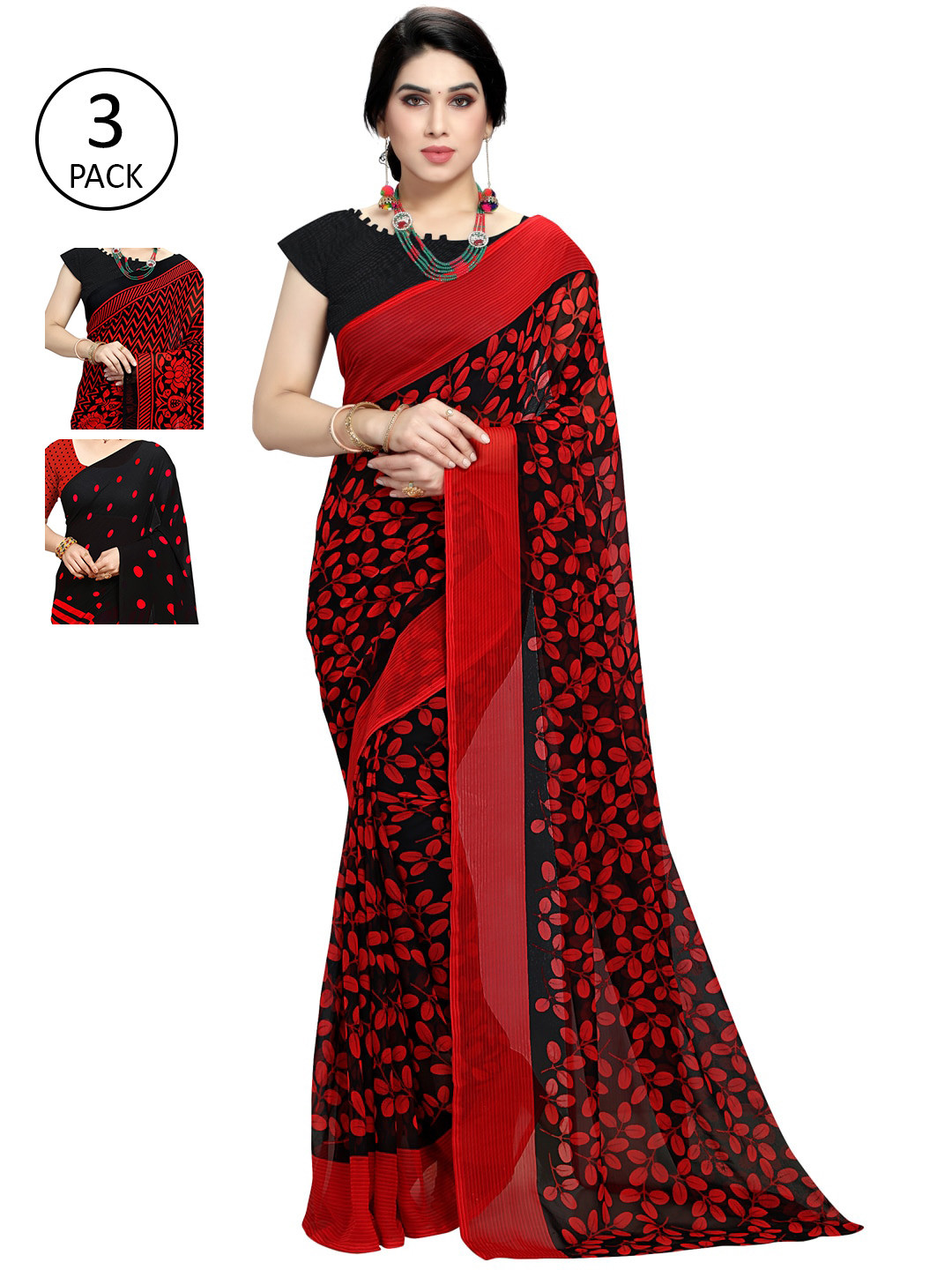 

KALINI Pack of 3 Printed Sarees, Multi