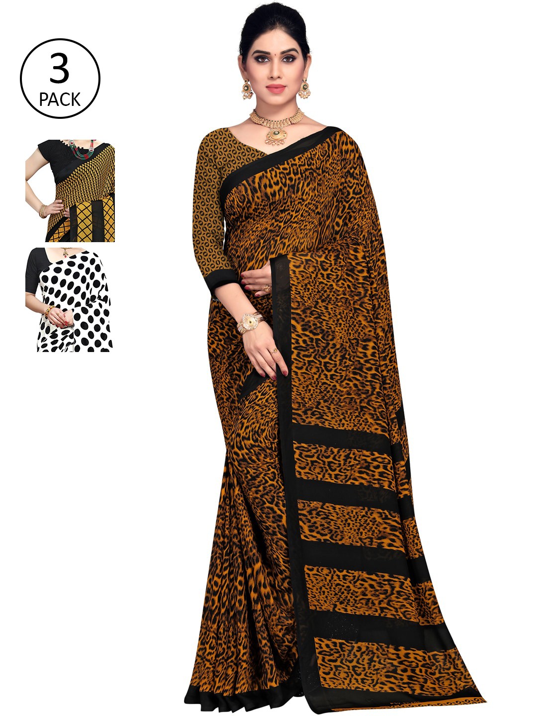 

KALINI Women Pack Of 3 Printed Sarees, White