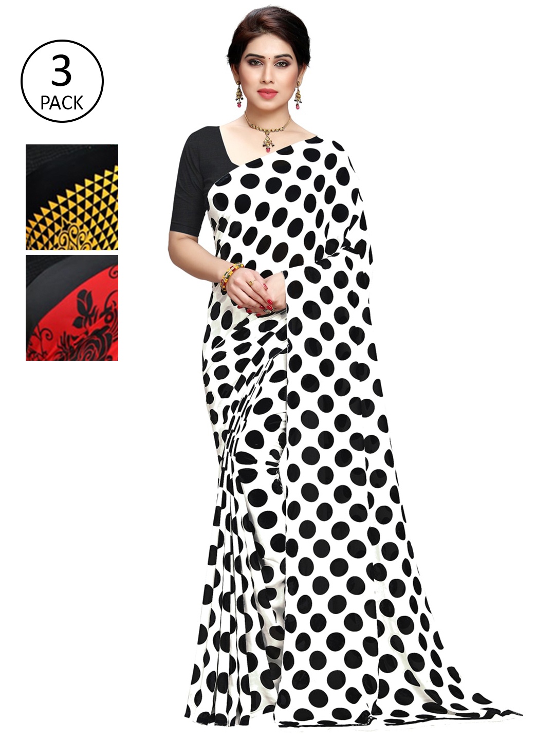 

KALINI Women Pack Of 3 Printed Saree, Black