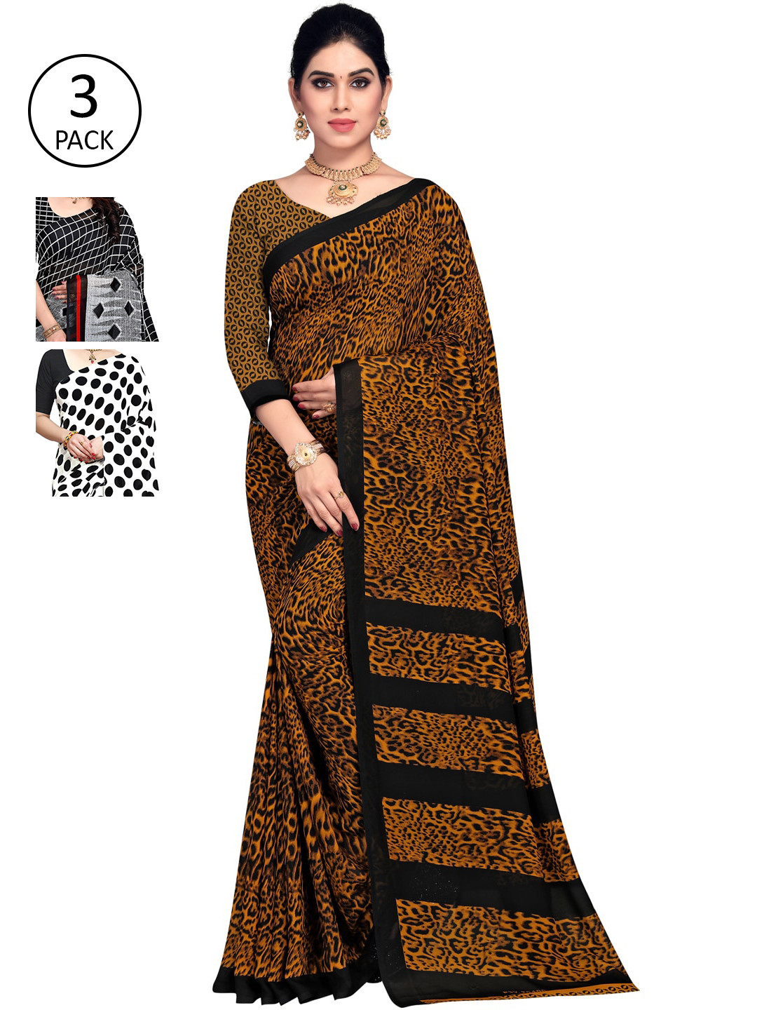

ANAND SAREES White & Grey Pack of 3 Printed Sarees