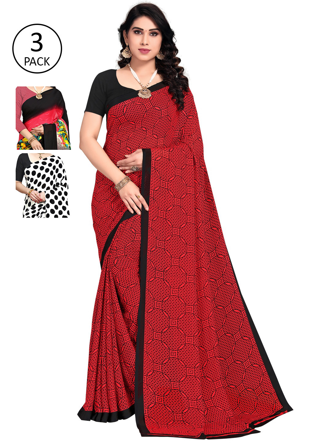 

KALINI Women Pack Of 3 Poly Georgette Saree, White