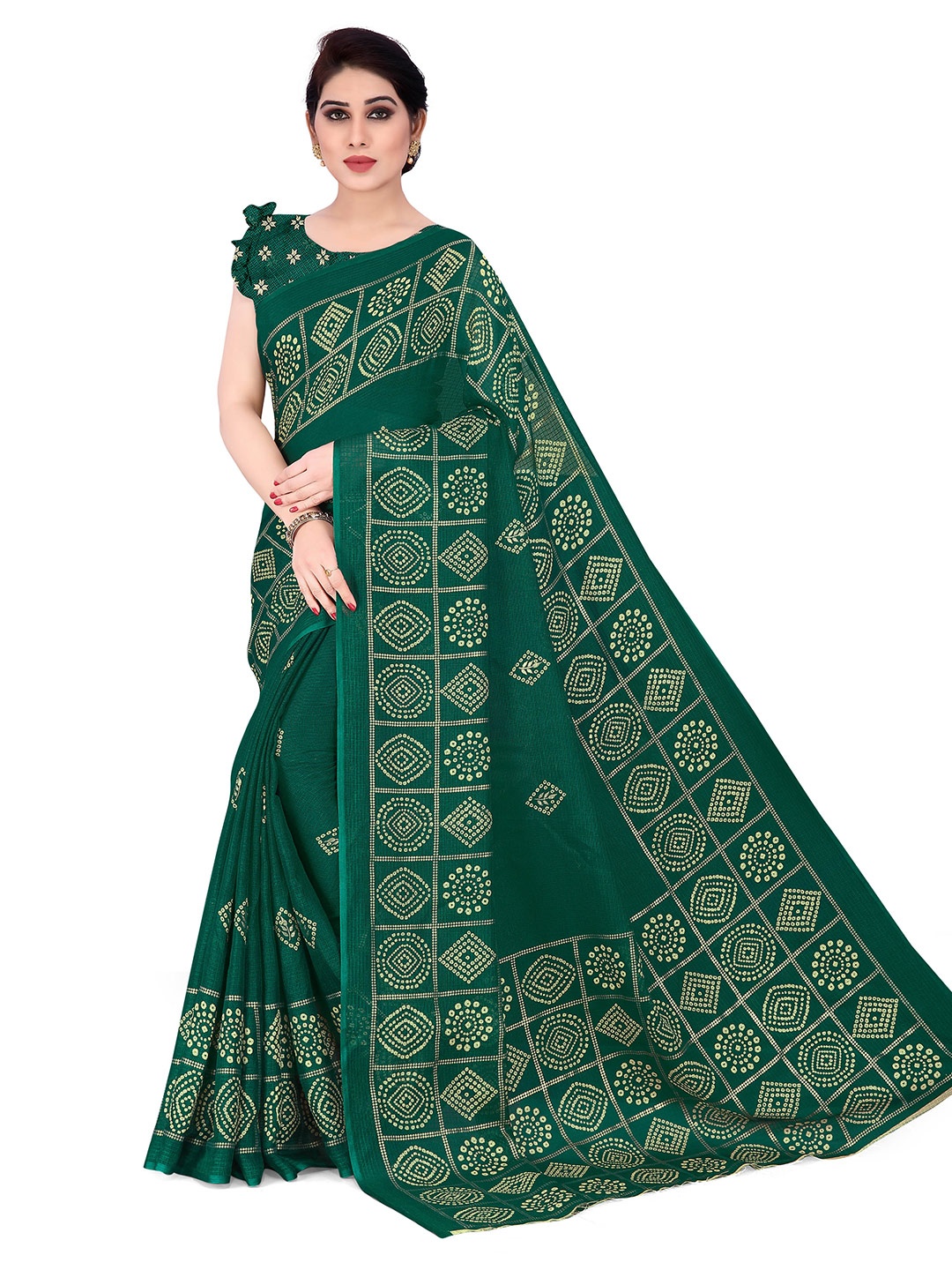 

KALINI Green & Yellow Ethnic Motifs Supernet Saree