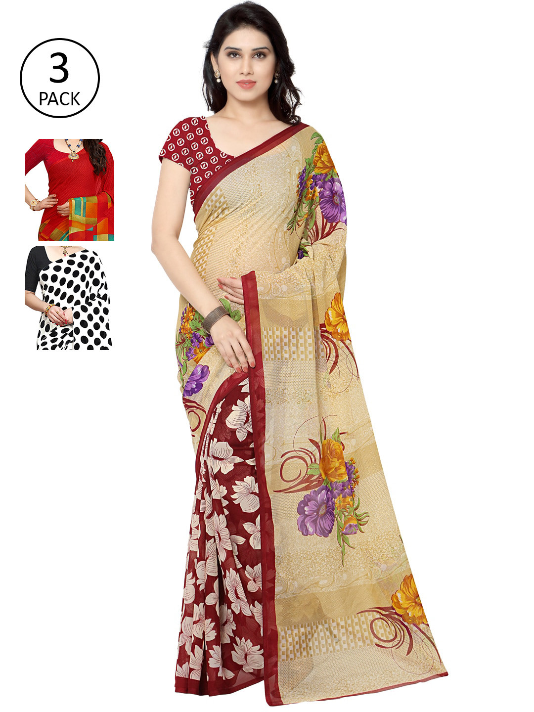 

KALINI Pack Of 3 Printed Saree, Black