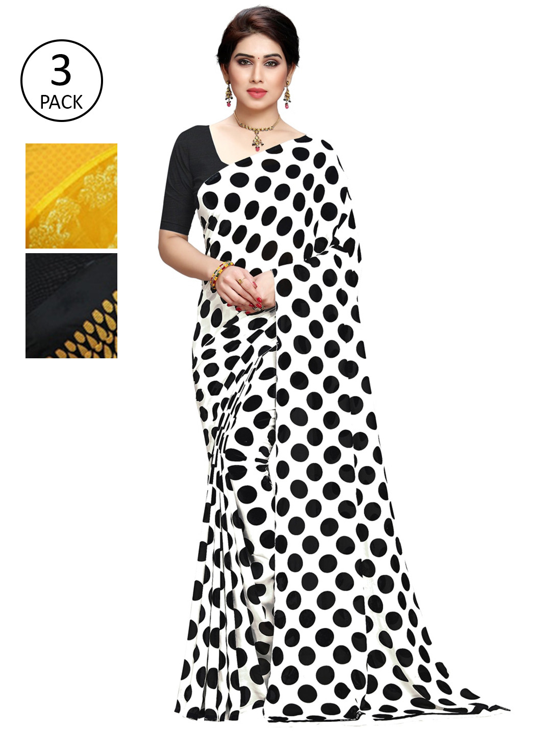 

KALINI Pack Of 3 White & Yellow & Red Printed Sarees