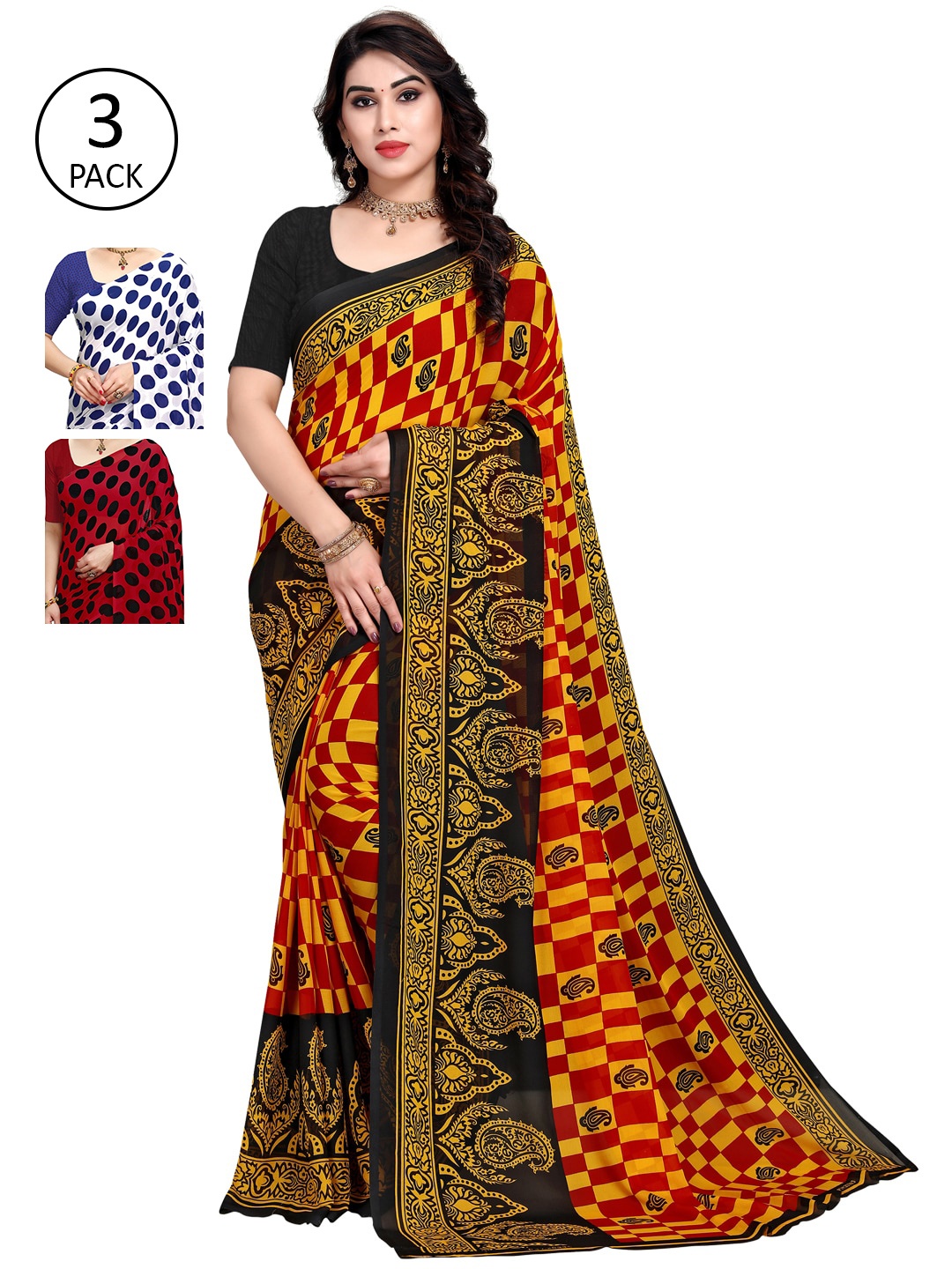 

KALINI Women Pack Of 3 Printed Sarees, Blue
