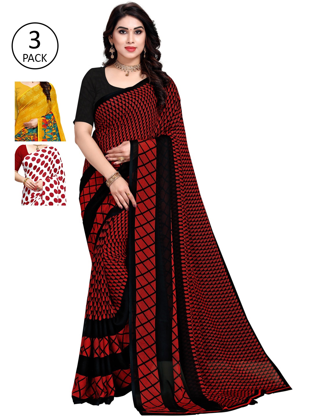 

KALINI Pack of 3 Printed Sarees, Multi