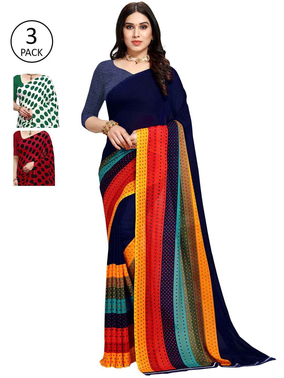 

KALINI Pack of 3 Printed Sarees, White