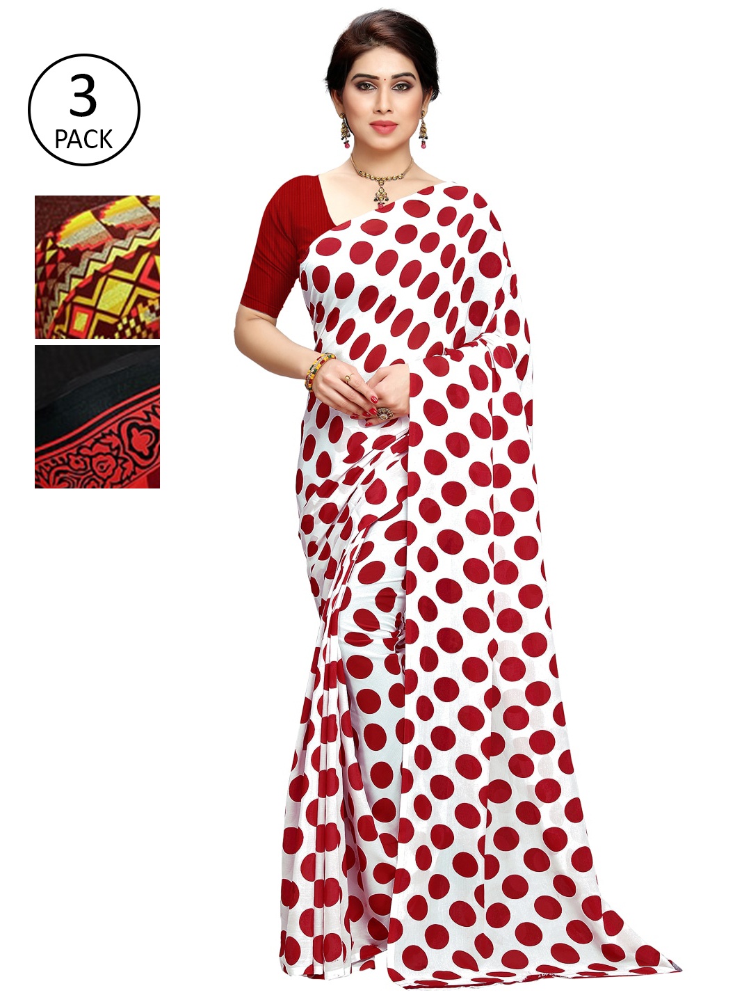 

KALINI Pack Of 3 Printed Saree, White