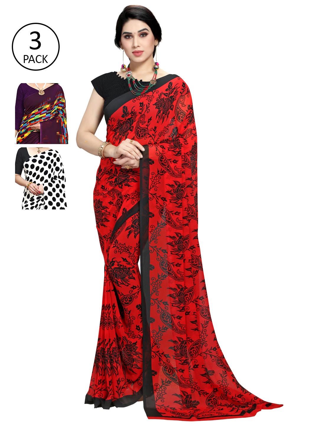 

KALINI Pack Of Three Printed Saree, White