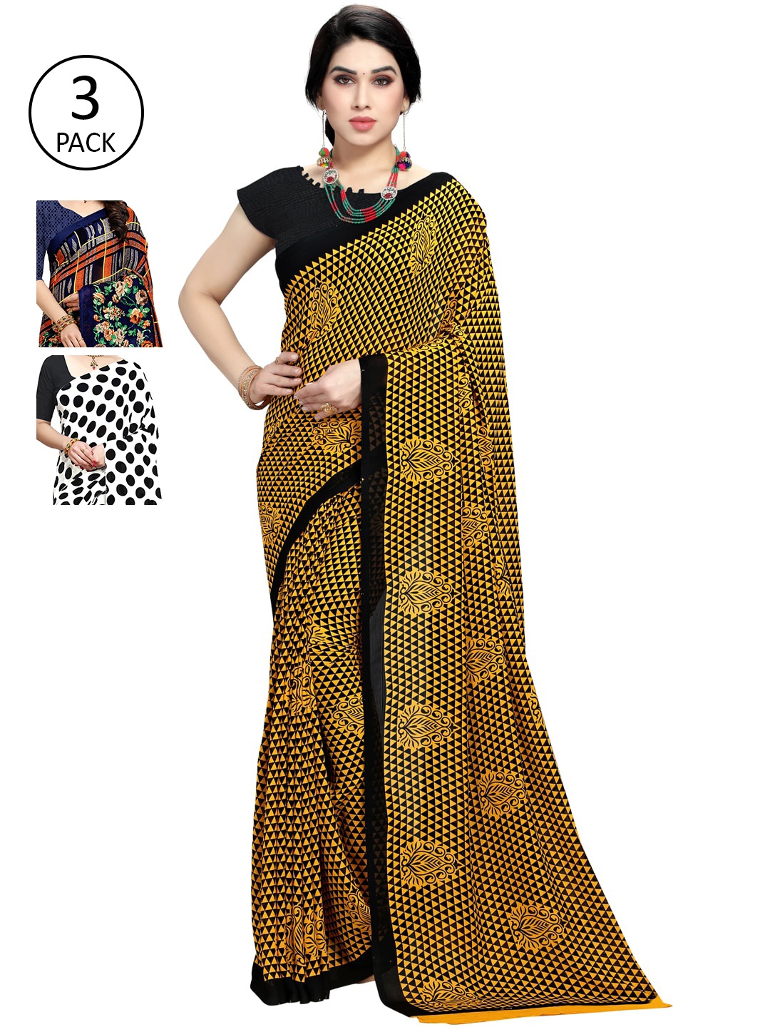 

KALINI Pack of 3 Printed Sarees, Multi