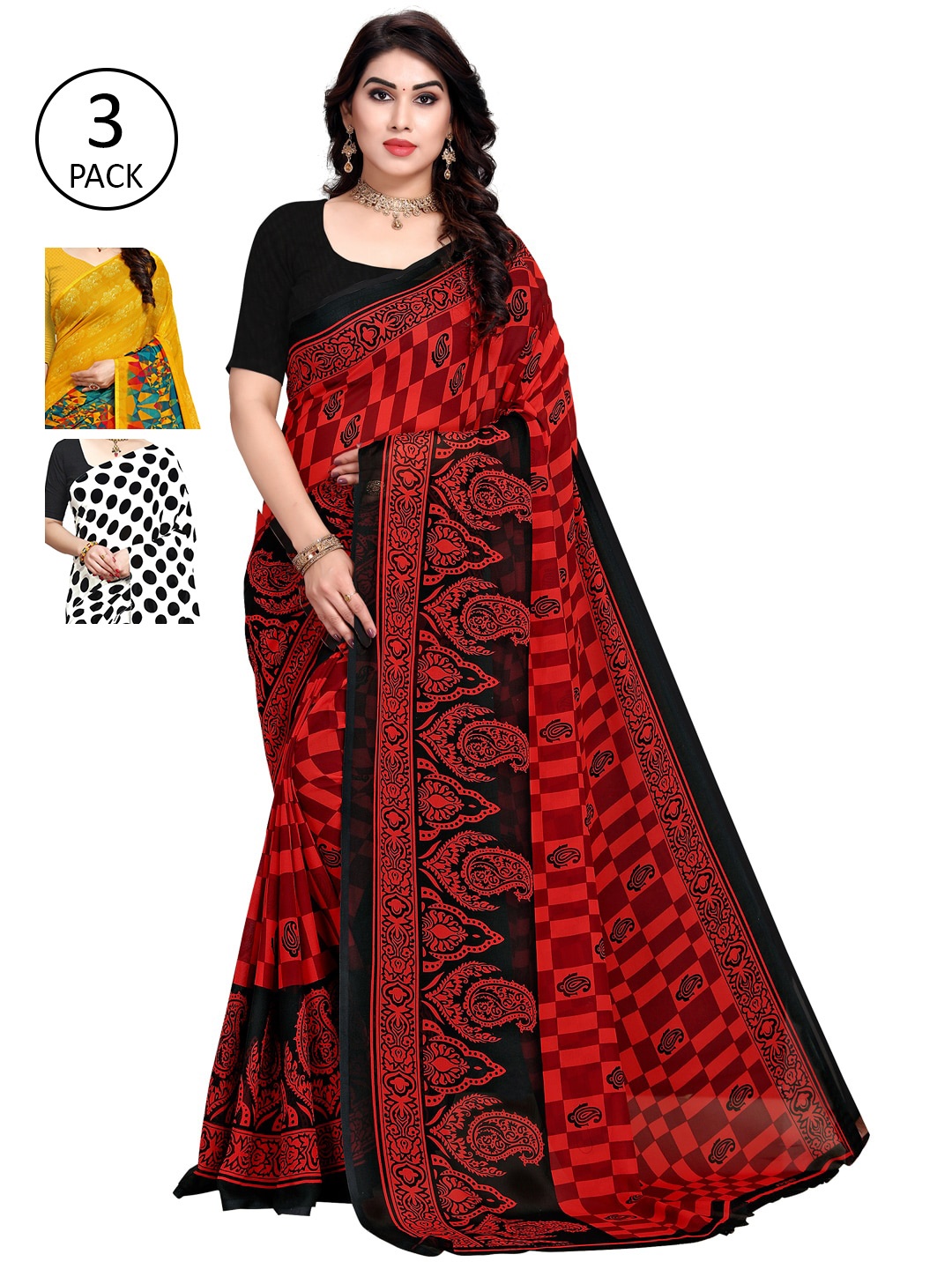

KALINI Pack Of 3 Multicoloured Printed Sarees, White