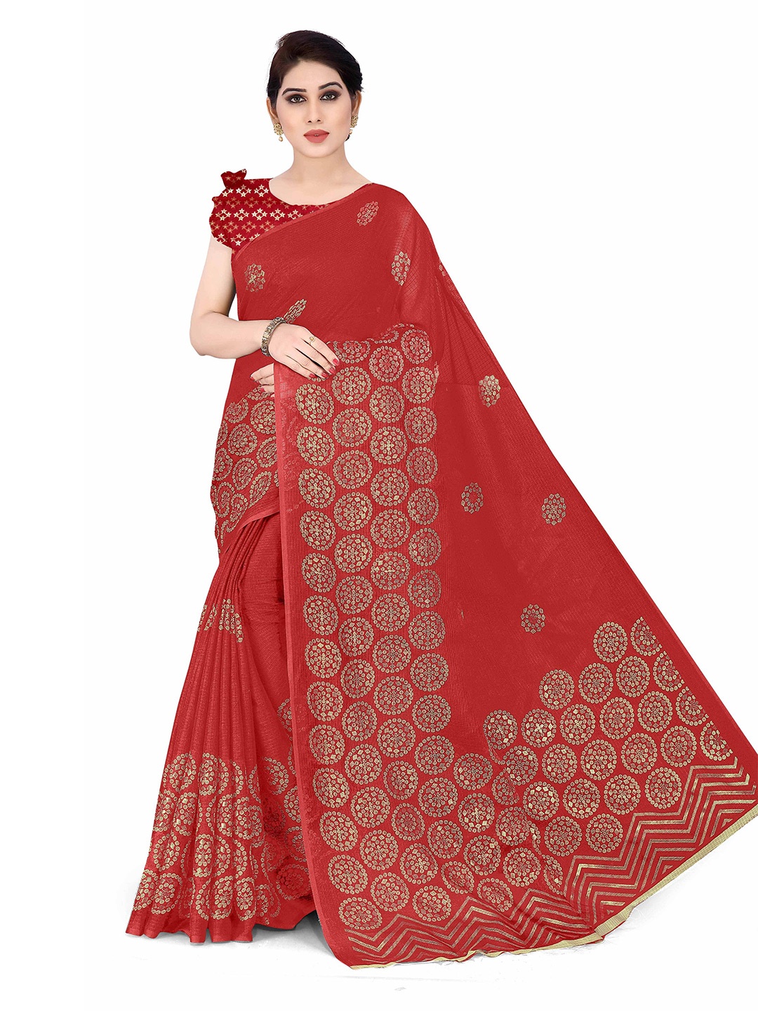 

KALINI Red & White Supernet Saree
