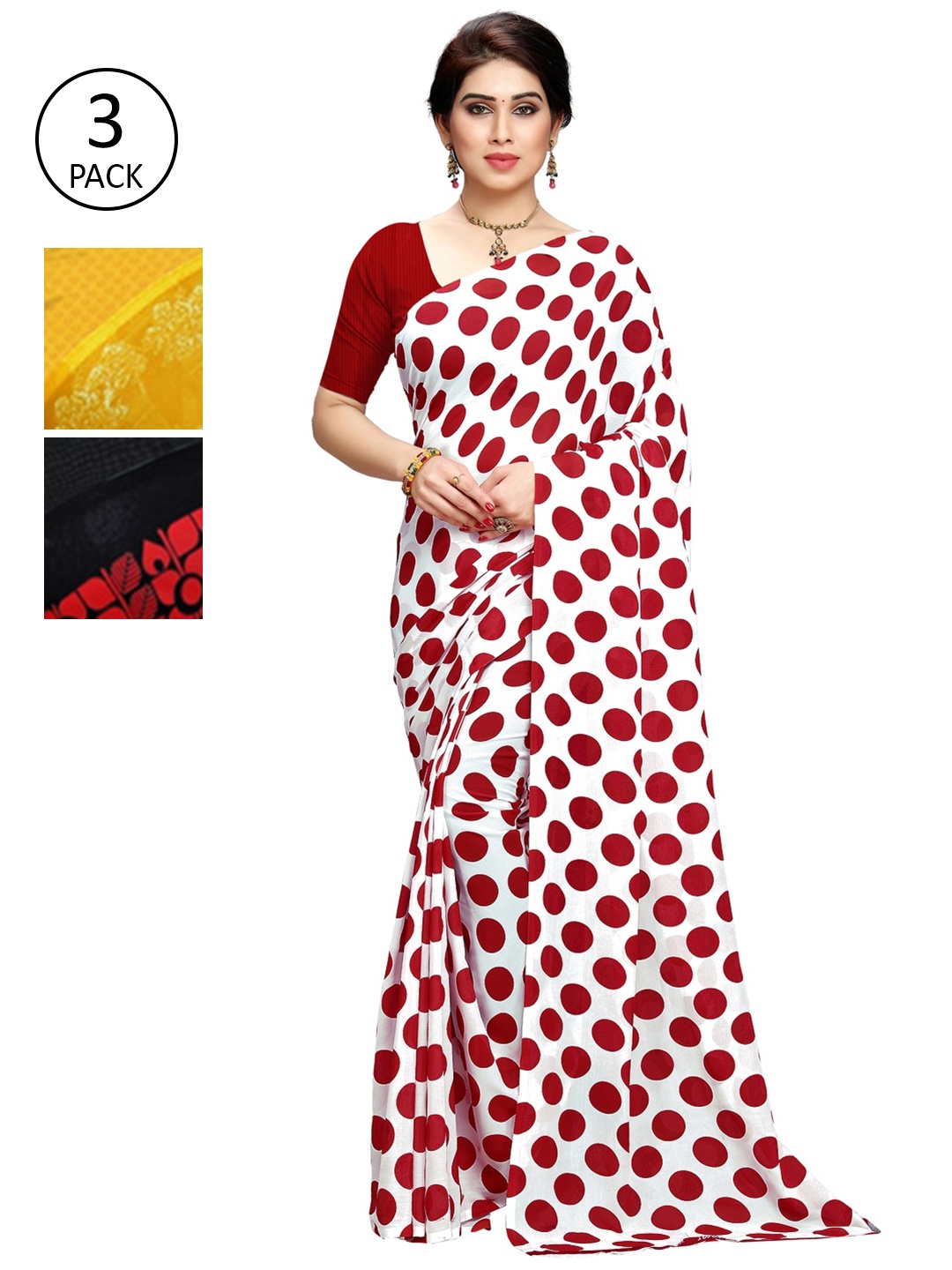 

KALINI Pack Of 3 Multicoloured Printed Sarees, Red